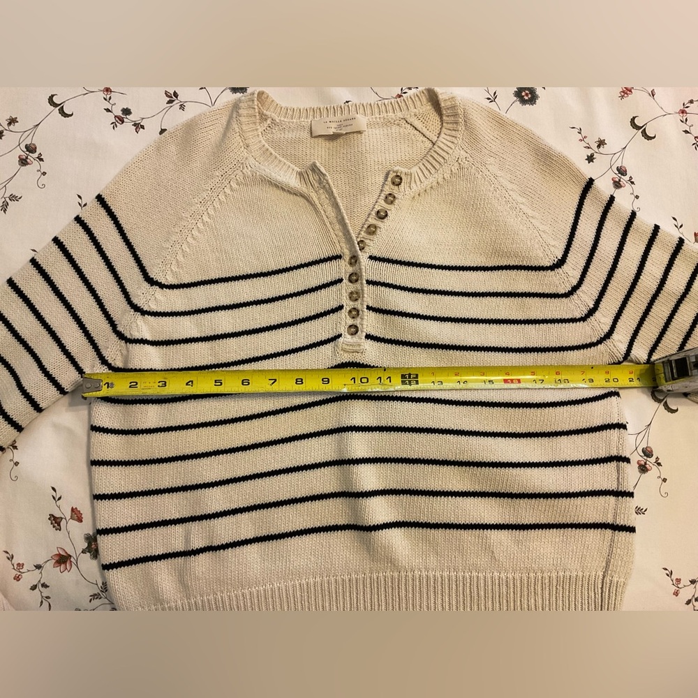 Sezane Leontine Jumper Sweater Henley Ecru Navy Stripe - Picture 7 of 8